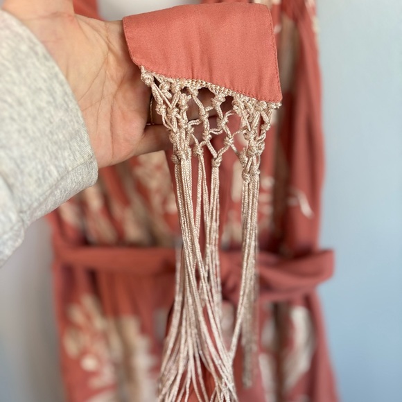 Anthropologie Coral and Cream Floral Tassel Midi Dress - Picture 3 of 7